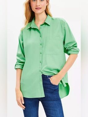 Loft Classic Green Button-Up Everyday Shirt- size Large